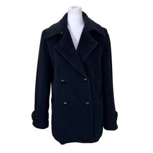 Dana Buchman Sz 6-8 Vtg Angora-Wool Blend Classic Double Breasted Peacoat Black
